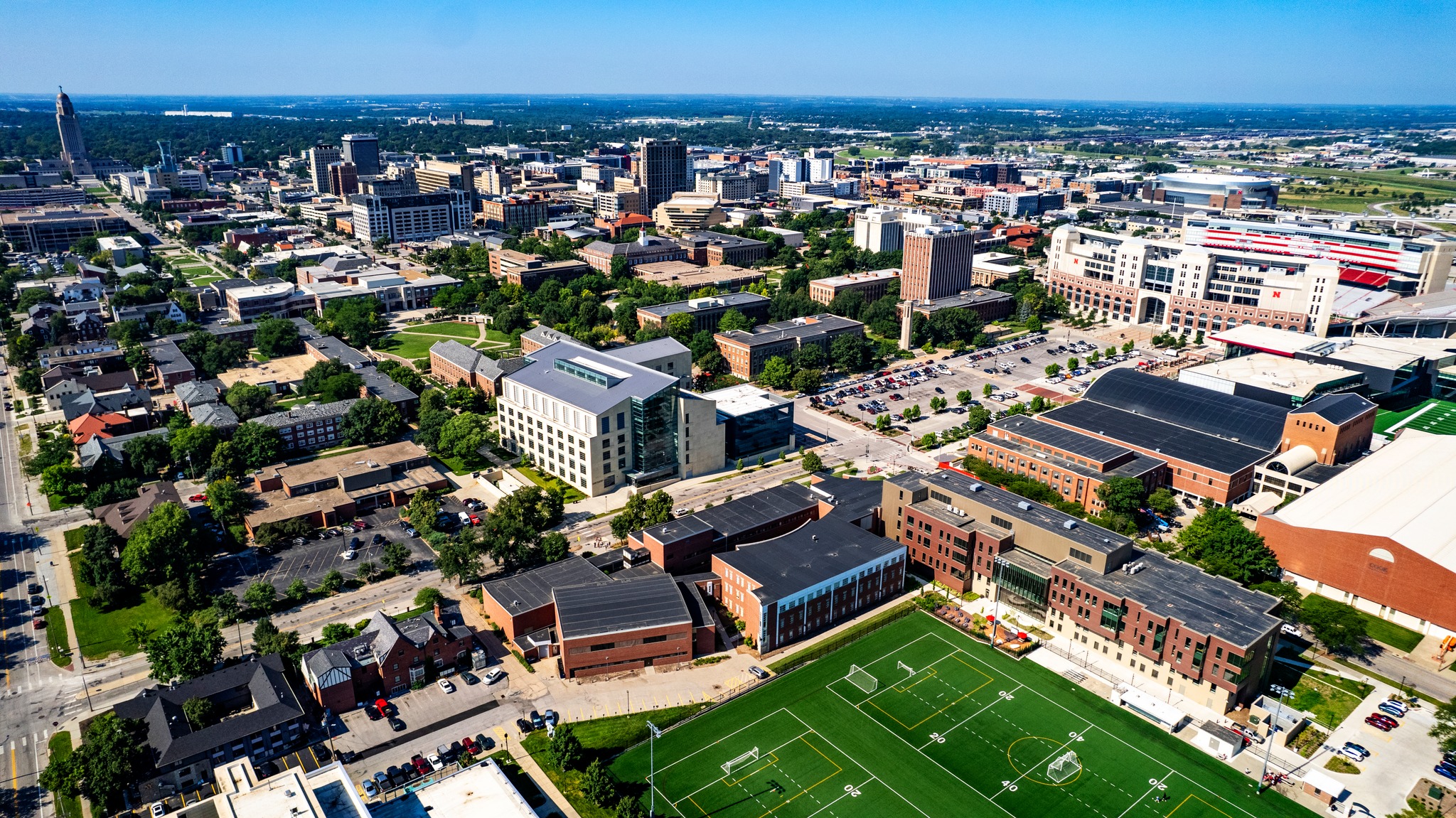Aerial view of City Campus looking south towards downtown Lincoln