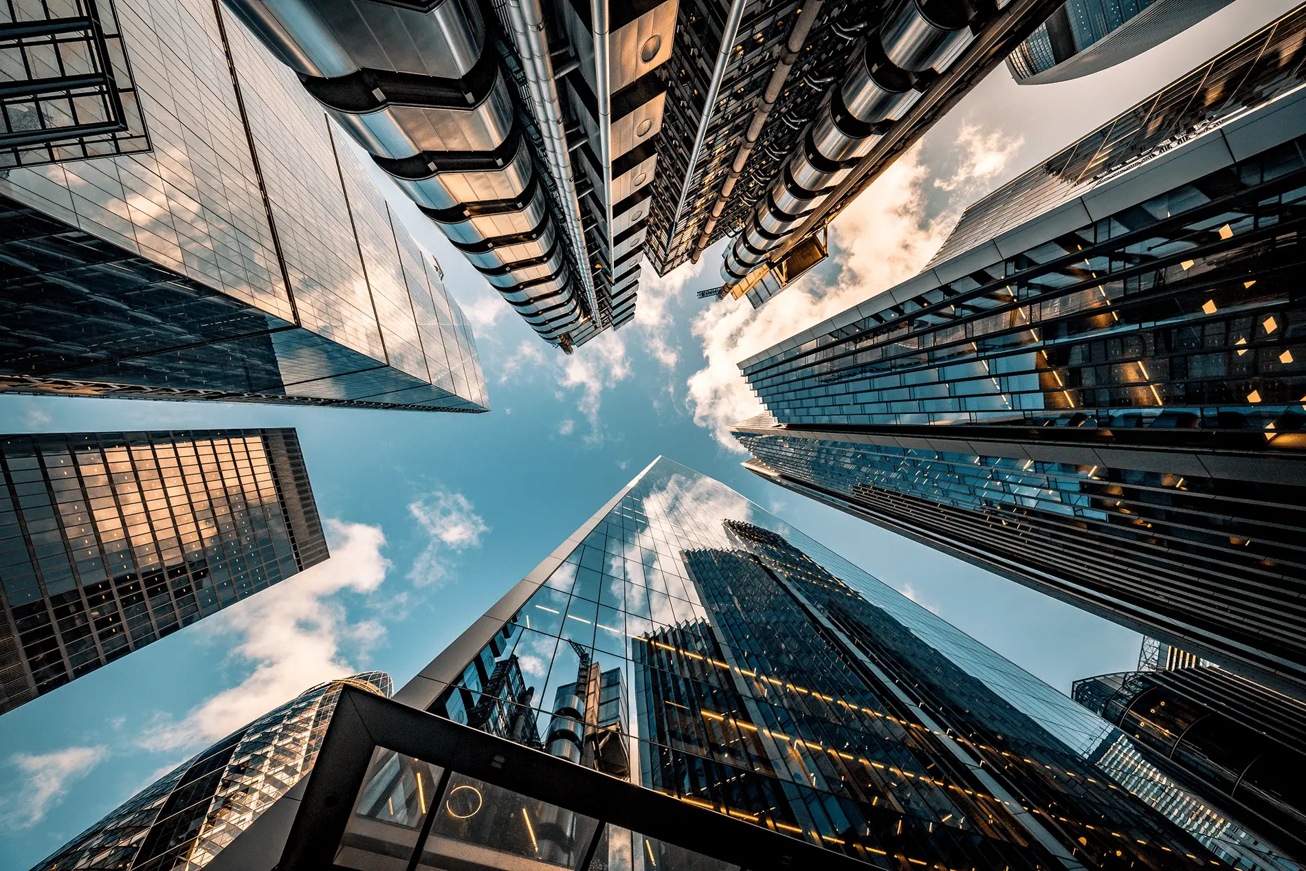 Financial sector tall buildings in downtown metropolis