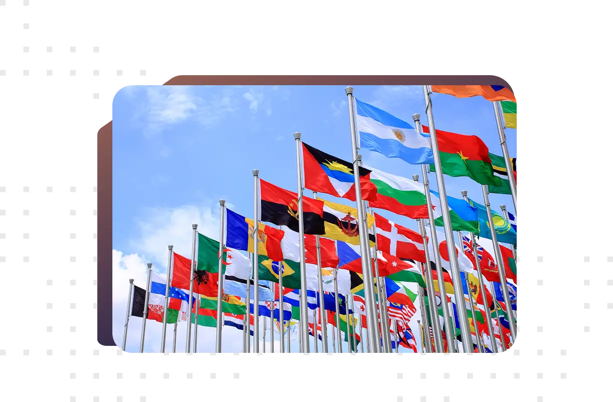 Global flags with a sky background