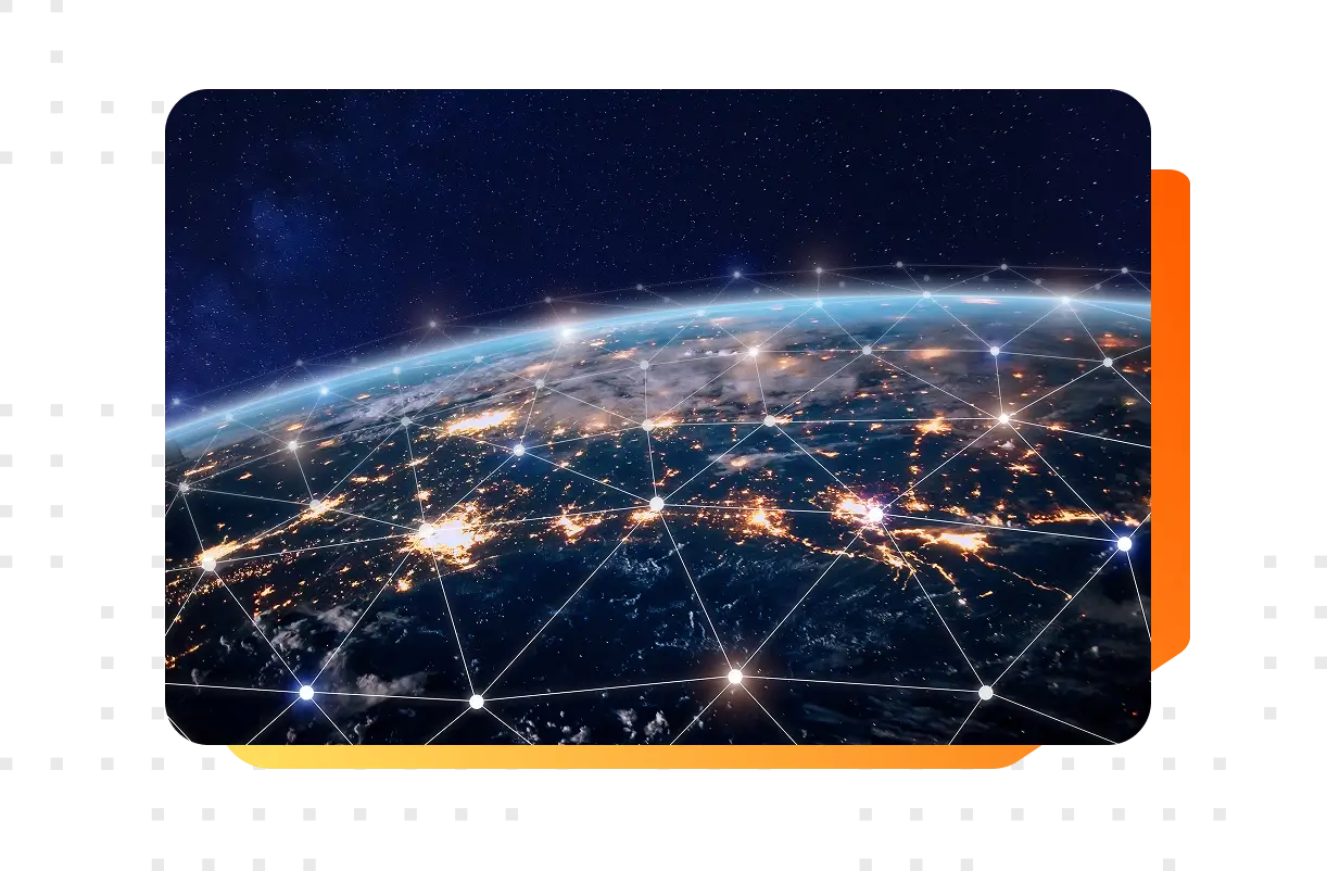 A map of the globe with network points of a supply chain