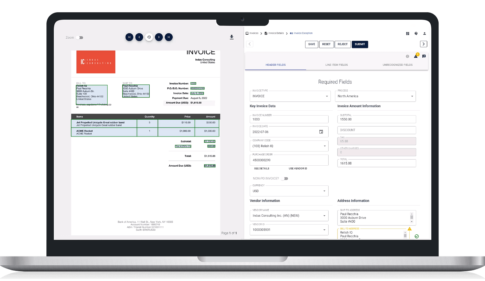 Relish Invoice AI on a laptop displaying AI capabilities