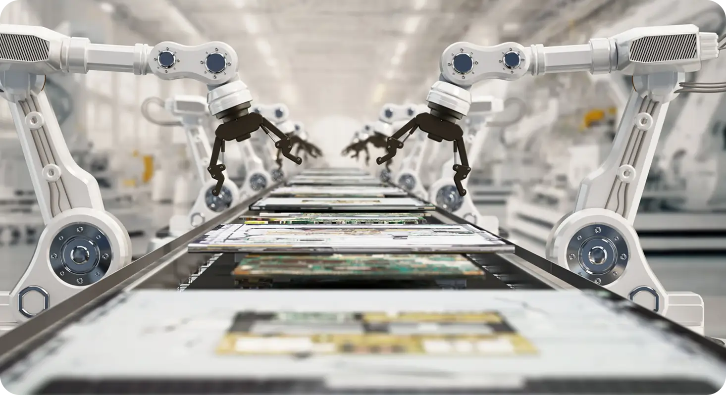 Manufacturing company with AI and robotic workers