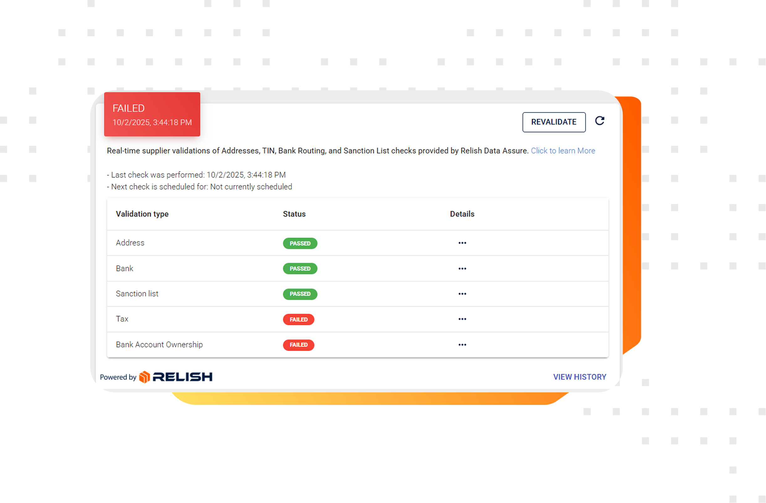 Data Assure showing supplier validation information