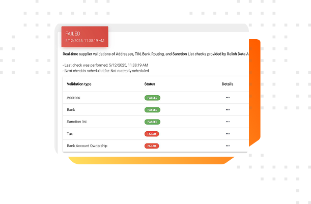Relish Data Assure displaying validation of suppliers