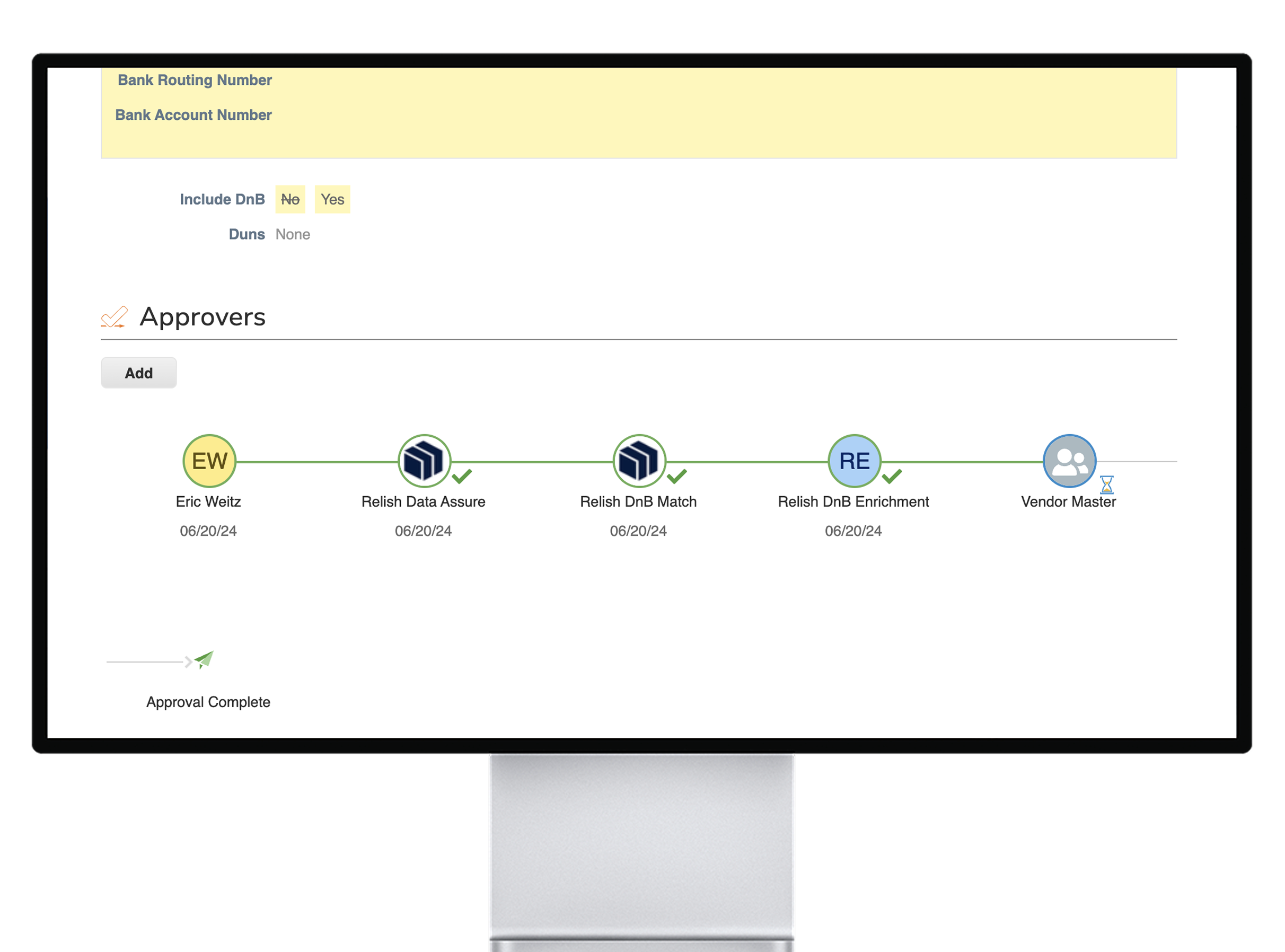 Data enrichment and authorization shown on a large screen