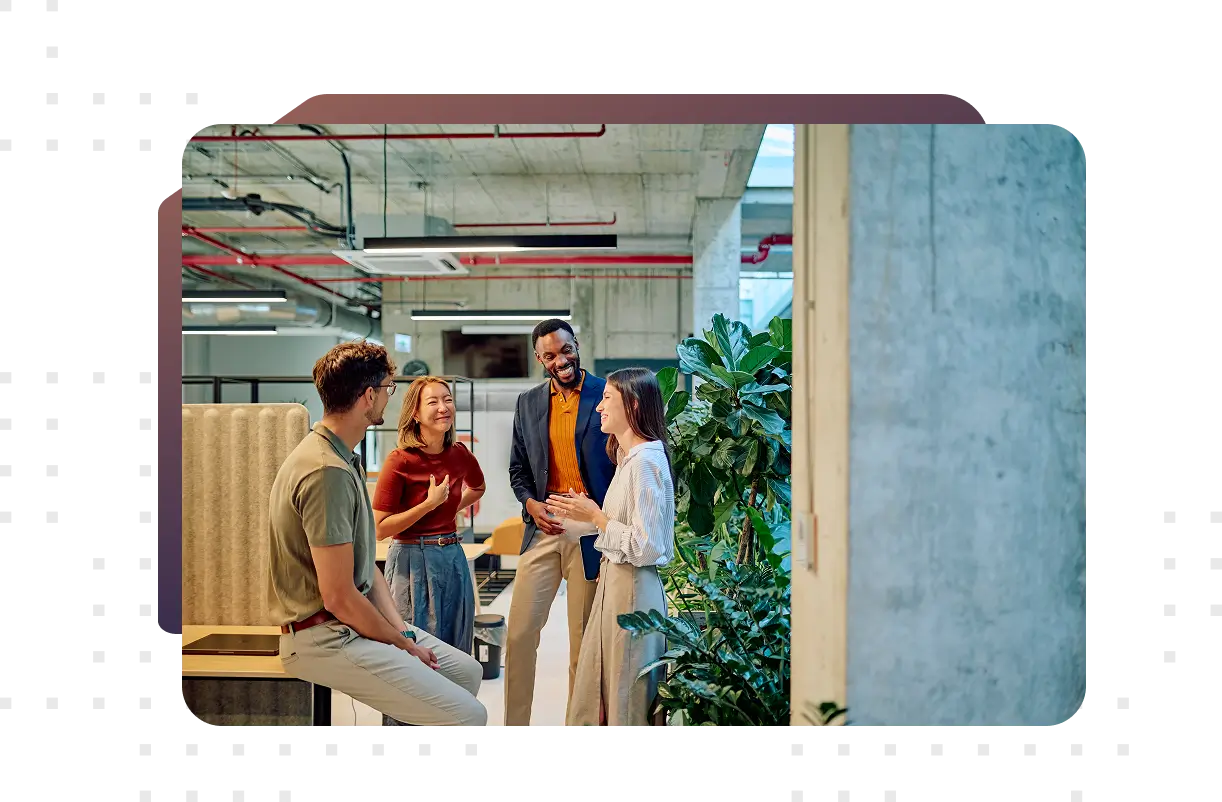 A procurement team in an office setting in a team discussion